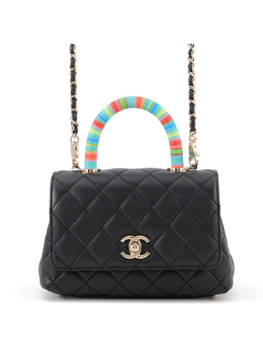 Chanel Handbag CC Logo Quilted Coco Handle XXS Lambskin 2-Way Shoulder Black